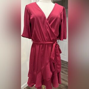 Lulus Red Wrap Ruffle Dress – Size M